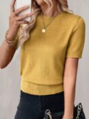Sweater de Punto en Color Sólido con Manga Corta