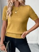 Sweater de Punto en Color Sólido con Manga Corta