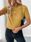 Sweater de Punto en Color Sólido con Manga Corta