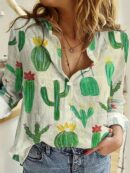 Blusa Casual Estampada Cactus Manga Larga
