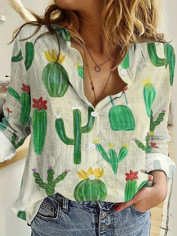 Blusa Casual Estampada Cactus Manga Larga