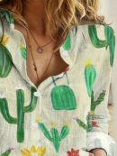 Blusa Casual Estampada Cactus Manga Larga