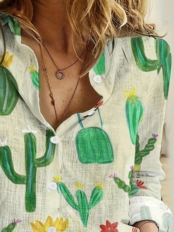 Blusa Casual Estampada Cactus Manga Larga - Image 3