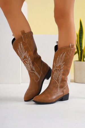 Botas de Tacón Alto Bordadas Elegantes para Mujer