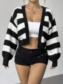 Cardigan Largo con Hombros Caídos y Diseño Colorblock