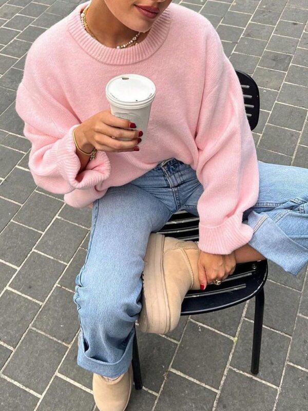 Sweater de Punto Liso Manga Larga para Mujer