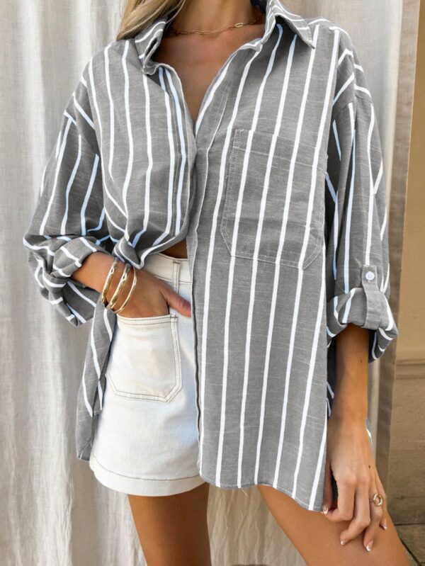 Blusa Casual a Rayas con Botones y Manga Larga - Image 19
