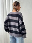 Sweater Casual a Rayas con Hombros Caídos, Manga Larga