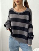 Sweater Casual a Rayas con Hombros Caídos, Manga Larga