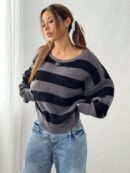 Sweater Casual a Rayas con Hombros Caídos, Manga Larga