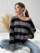 Sweater Casual a Rayas con Hombros Caídos, Manga Larga