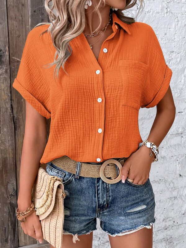 Camisa Azul Marino con Detalles Texturados y Mangas Batwing - Image 43