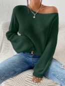 Sweater de Cuello Asimétrico en Punto Cafí Solido