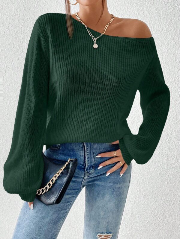 Sweater de Cuello Asimétrico en Punto Cafí Solido - Image 78