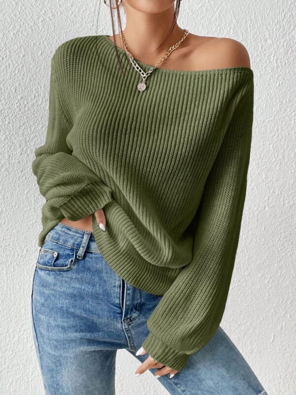 Sweater de Cuello Asimétrico en Punto Cafí Solido - Image 16