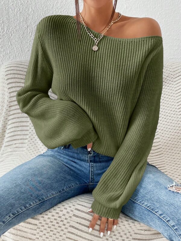 Sweater de Cuello Asimétrico en Punto Cafí Solido - Image 17