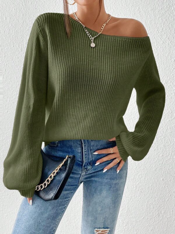 Sweater de Cuello Asimétrico en Punto Cafí Solido - Image 18