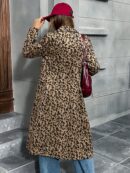 Abrigo de Punto con Estampado de Leopardo y Cuello Mao
