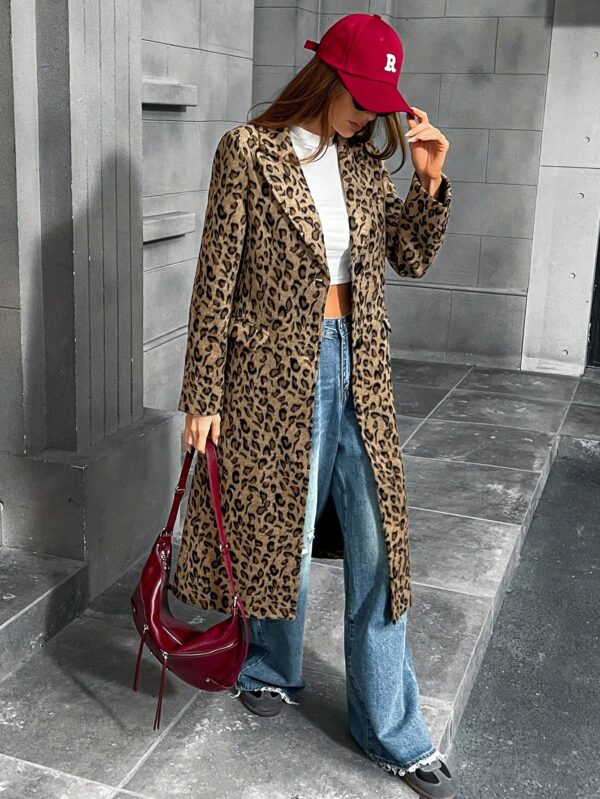Abrigo de Punto con Estampado de Leopardo y Cuello Mao - Image 5
