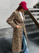 Abrigo de Punto con Estampado de Leopardo y Cuello Mao