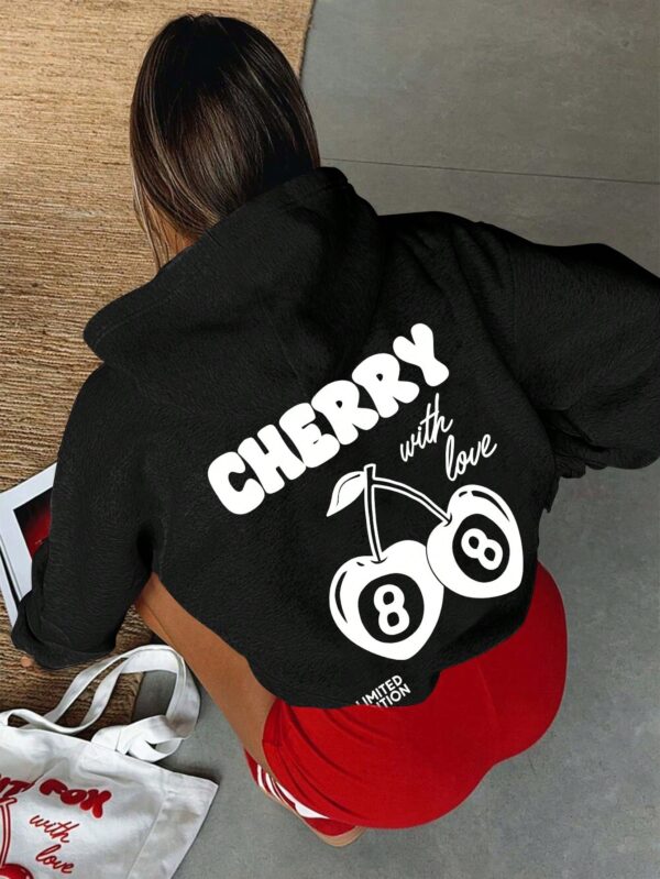 Buzo Casual con Estampado de Cerezas y Letras, Manga Larga