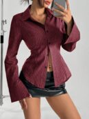 Blusa de Negocios Casual a Rayas con Botones y Manga Larga