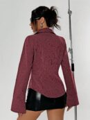 Blusa de Negocios Casual a Rayas con Botones y Manga Larga