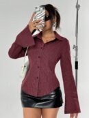Blusa de Negocios Casual a Rayas con Botones y Manga Larga