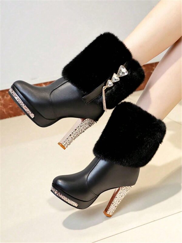 Botas Altas de Invierno con Ribete de Piel y Cristales - Image 2