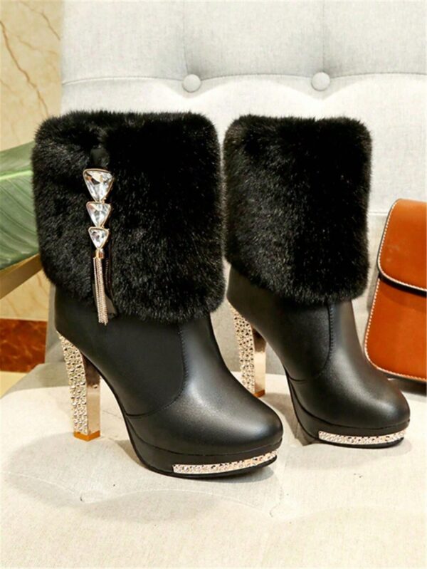 Botas Altas de Invierno con Ribete de Piel y Cristales - Image 4
