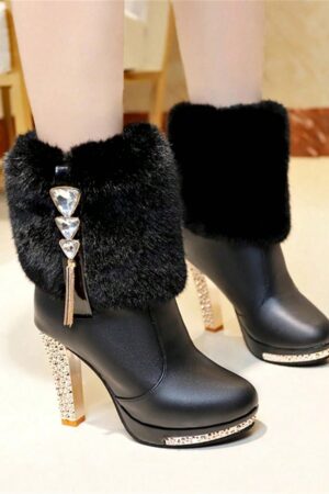 Botas Altas de Invierno con Ribete de Piel y Cristales