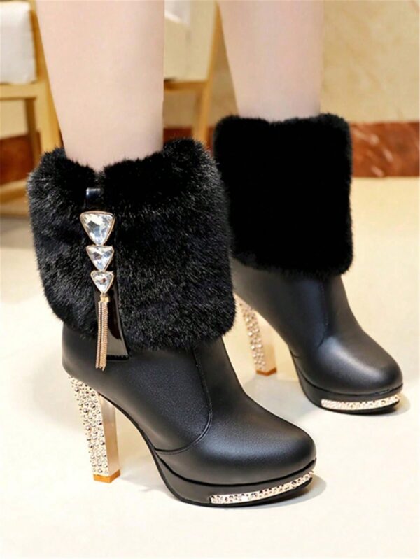 Botas Altas de Invierno con Ribete de Piel y Cristales