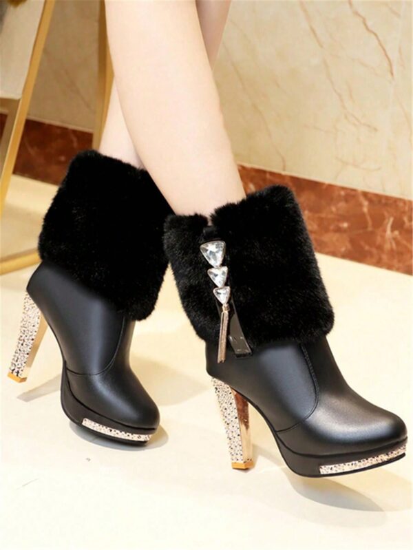 Botas Altas de Invierno con Ribete de Piel y Cristales - Image 3
