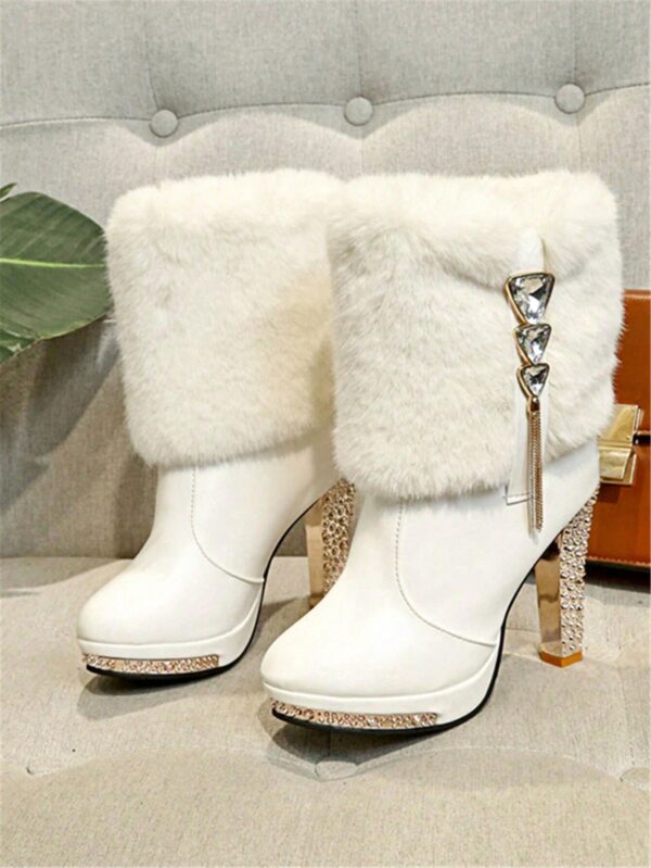 Botas Altas de Invierno con Ribete de Piel y Cristales - Image 8