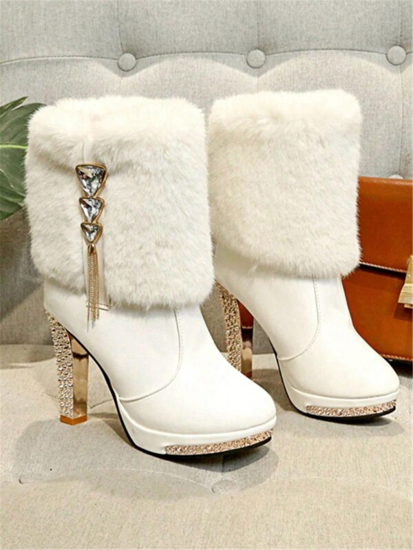 Botas Altas de Invierno con Ribete de Piel y Cristales - Image 5