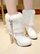 Botas Altas de Invierno con Ribete de Piel y Cristales