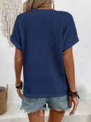 Camiseta de Verano Casual con Cuello en V y Botones Decorativos