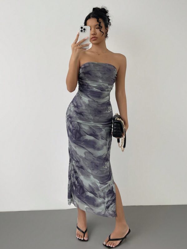 Vestido Strapless Tie Dye con Abertura Lateral y Ruched - Image 104