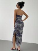 Vestido Strapless Tie Dye con Abertura Lateral y Ruched