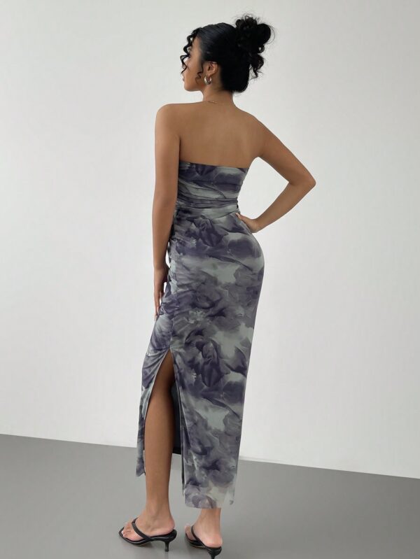 Vestido Strapless Tie Dye con Abertura Lateral y Ruched - Image 105