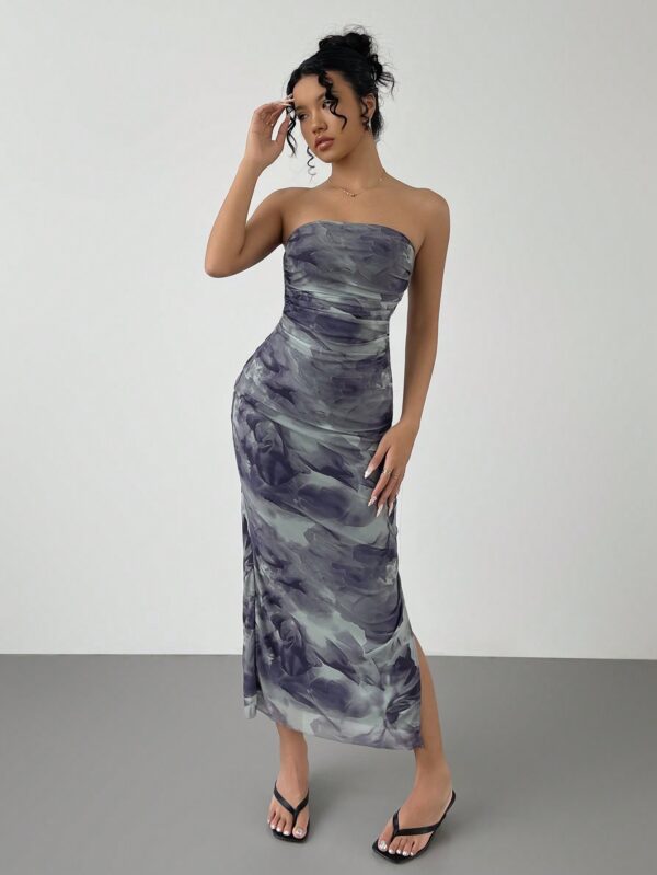 Vestido Strapless Tie Dye con Abertura Lateral y Ruched - Image 106