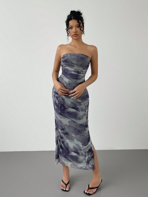 Vestido Strapless Tie Dye con Abertura Lateral y Ruched - Image 107