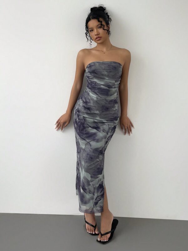 Vestido Strapless Tie Dye con Abertura Lateral y Ruched - Image 108