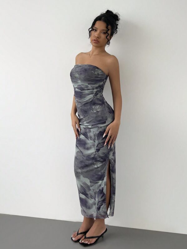 Vestido Strapless Tie Dye con Abertura Lateral y Ruched - Image 109