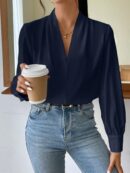 Blusa de Oficina Elegante de Manga Larga con Cuello en V