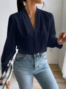 Blusa de Oficina Elegante de Manga Larga con Cuello en V