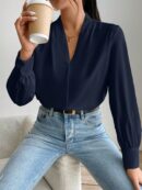 Blusa de Oficina Elegante de Manga Larga con Cuello en V