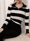 Sweater a Rayas Casual con Cuello de Punto y Manga Larga