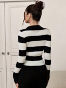 Sweater a Rayas Casual con Cuello de Punto y Manga Larga
