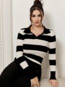 Sweater a Rayas Casual con Cuello de Punto y Manga Larga